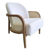 Poltrona Viena Estofado Tecido Off White (Estrutura Madeira Castanho Claro e Encosto Palhinha) - imagem principal