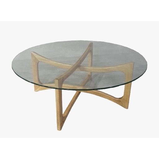 Mesa Auxiliar Centro Capri M Vidro (Base Madeira Castanho Claro)