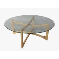 Mesa Auxiliar Centro Capri M Vidro (Base Madeira Castanho Claro) - imagem principal