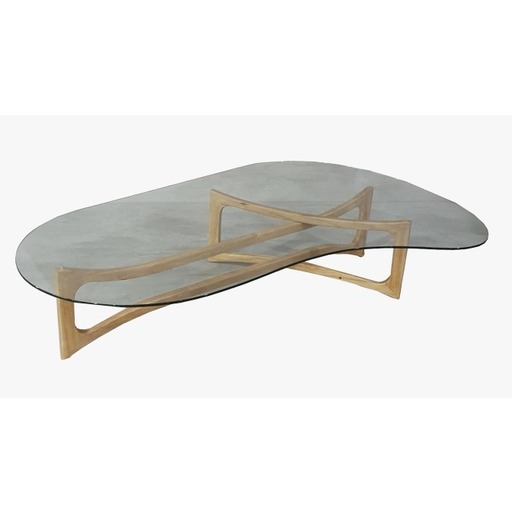 Mesa Auxiliar Centro Capri G Vidro (Base Madeira Castanho Claro)