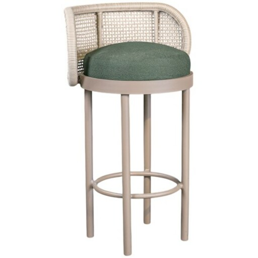 Banqueta Alta Becca Junco e Ferro Fendi Claro (Futton estofado Tecido Verde)