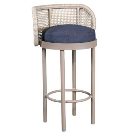 Banqueta Alta Becca Junco e Ferro Fendi Claro (Futton estofado Tecido Azul)