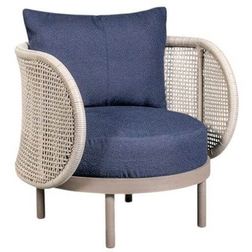 Poltrona Becca Junco e Ferro Fendi Claro (Almofada estofada Tecido Azul)